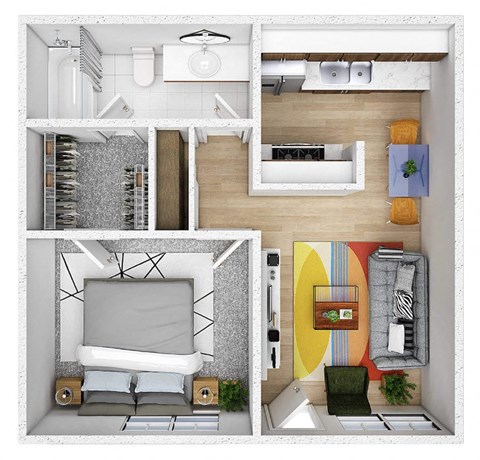 Floor plan for 1 bed, 1 bath, 550 sqft